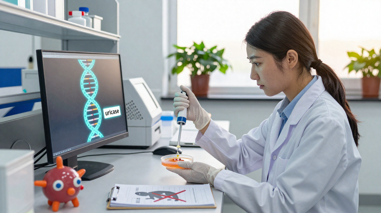 Cientista feminina com bata branca a usar pipeta em placa de Petri num laboratório moderno.